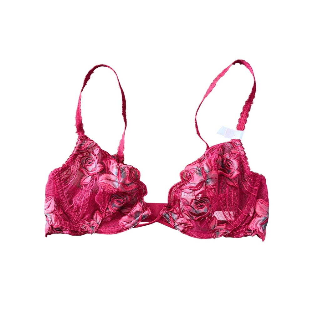 Victoria's Secret Dream Angels Low Cut Demi Bra Pink Floral Rose Lace 34DD NWT